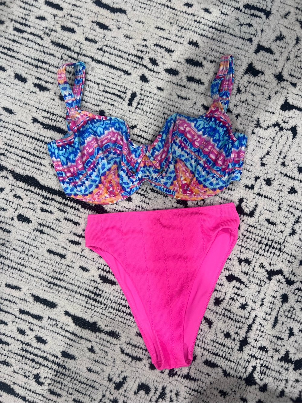 Freya Multicolor Underwire Bikini Top with Blue and Pink Accents